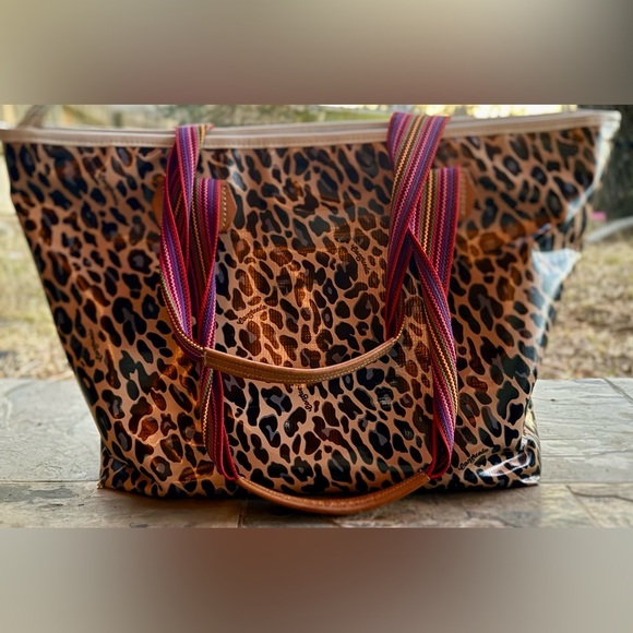 Consuela Blue Jag Zipper Tote | Leopard Print Travel & Beach Bag | Retired - Picture 4 of 17